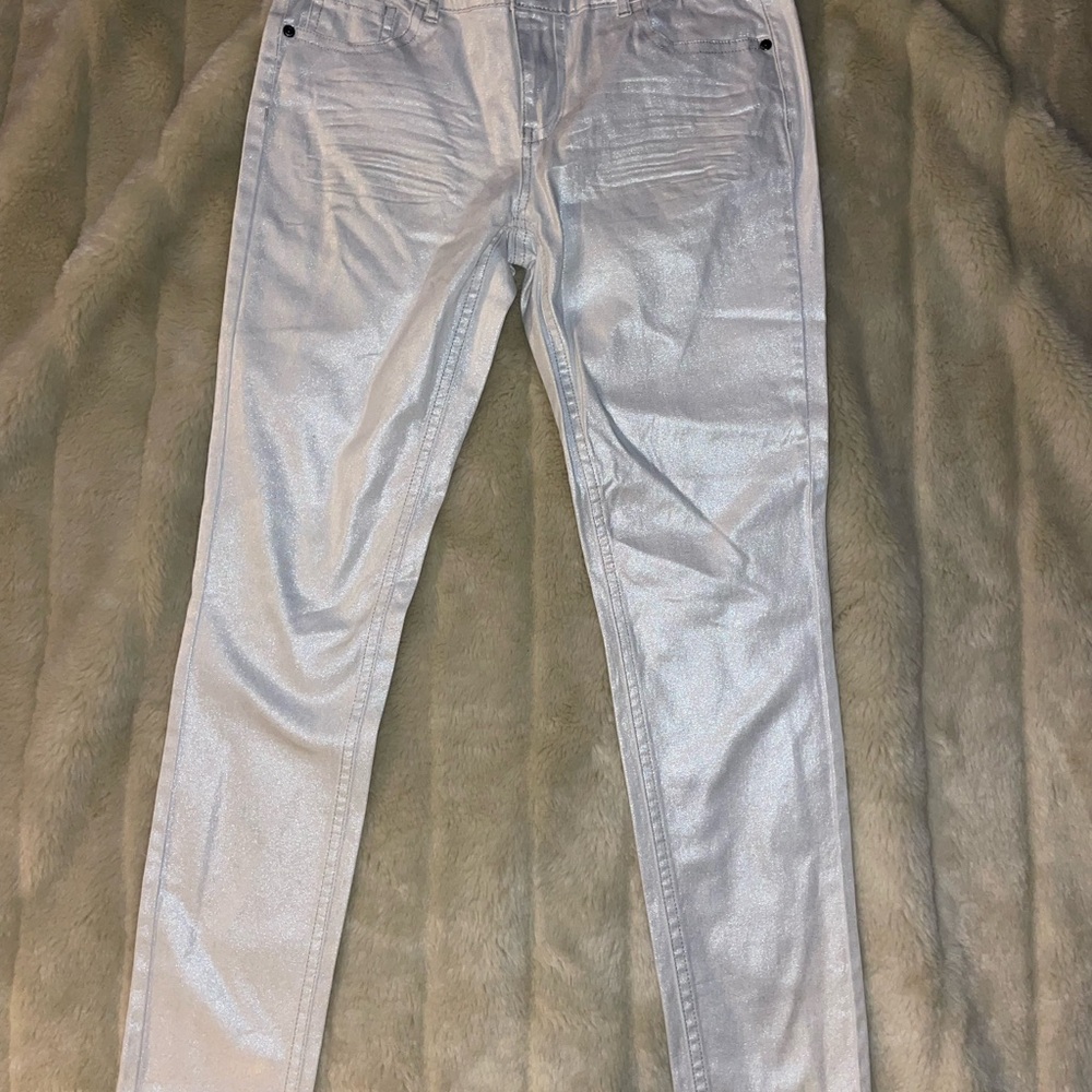 Red Camel Shimmering Silver Skinny Jeans